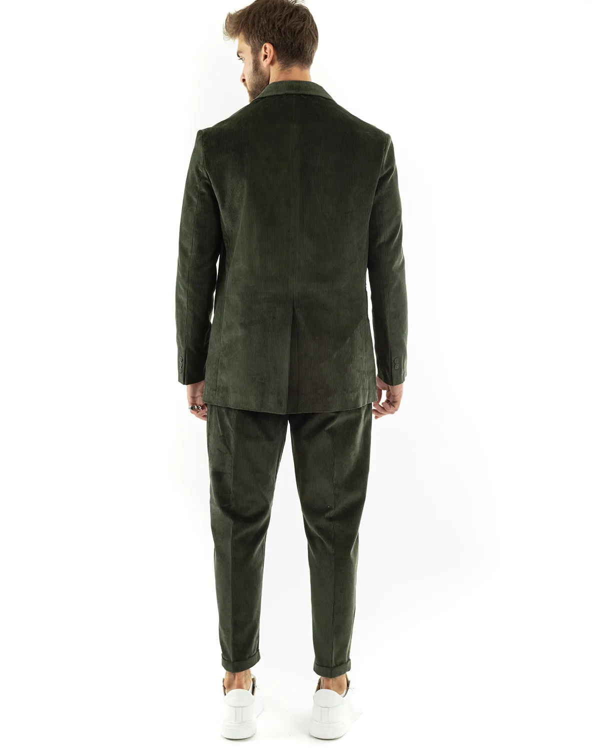 Abito Uomo Doppiopetto Vestito Velluto Completo Giacca Pantaloni Verde Elegante Cerimonia GIOSAL-OU2195A