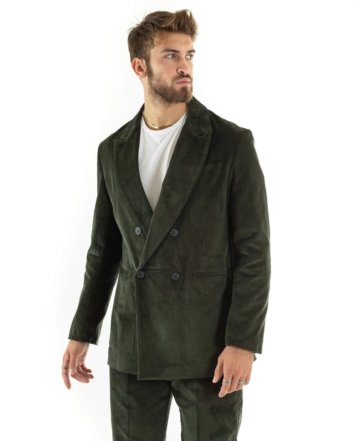 Abito Uomo Doppiopetto Vestito Velluto Completo Giacca Pantaloni Verde Elegante Cerimonia GIOSAL-OU2195A