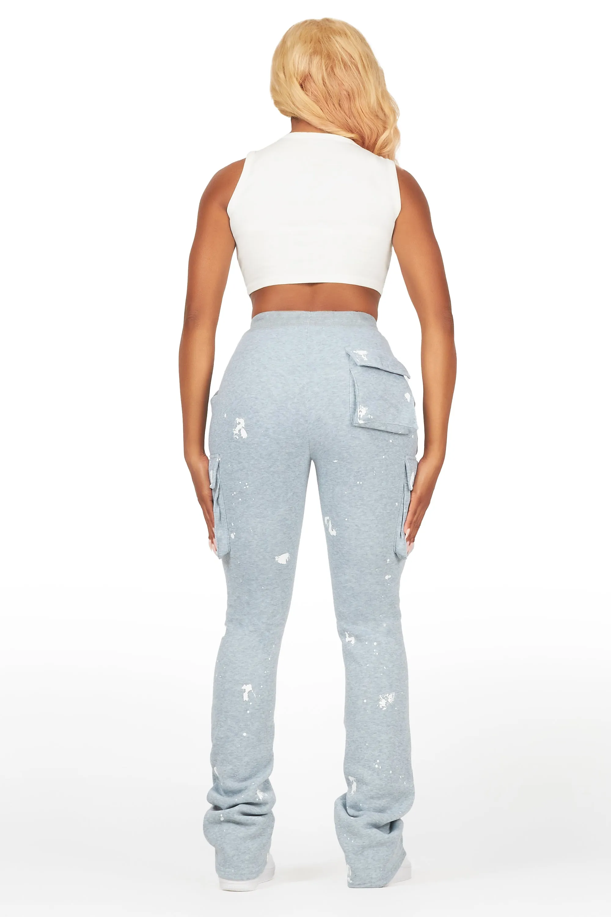 Antonia Heather Grey Cargo Stacked Track Pant