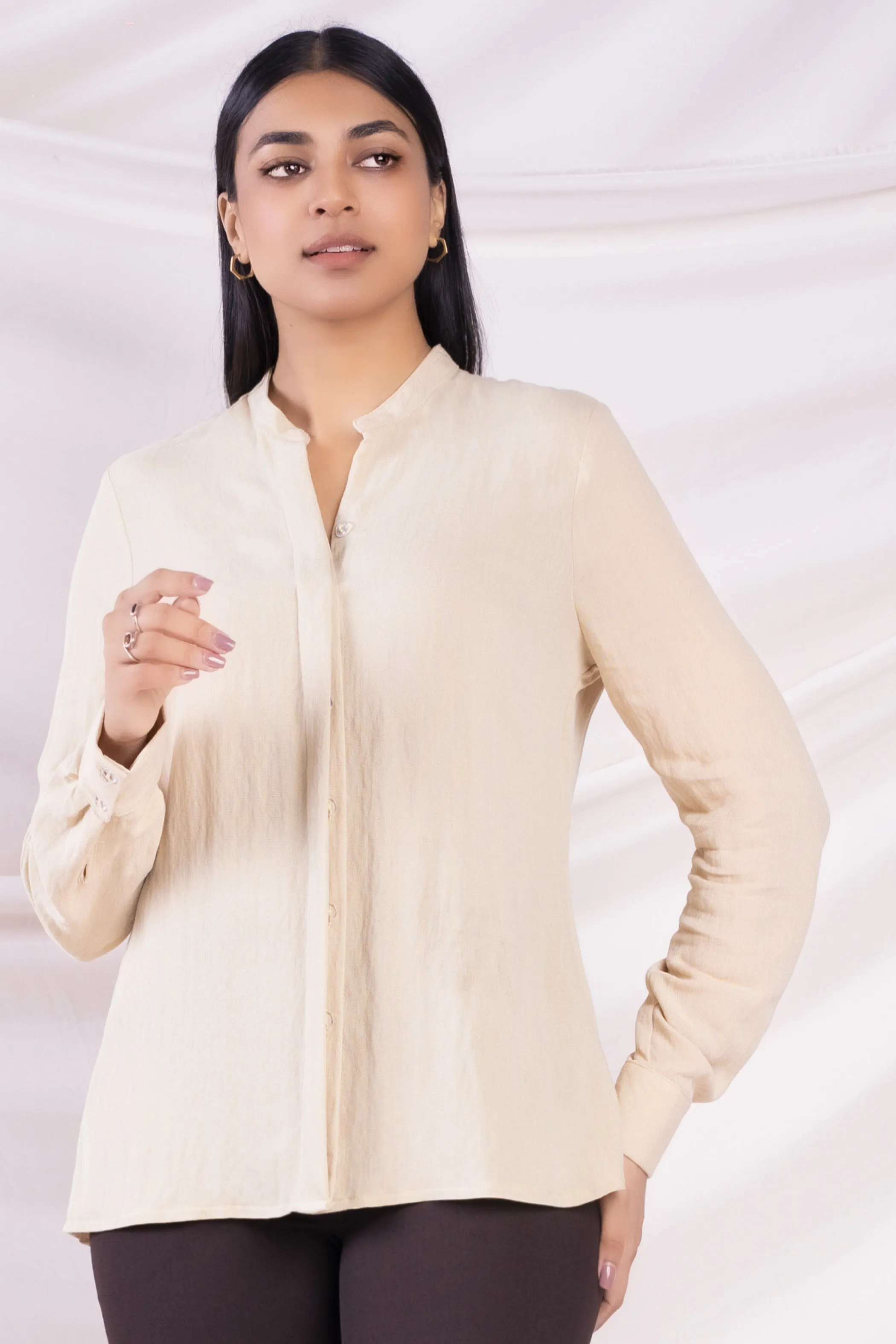 Beige Chinese Collar Shirt