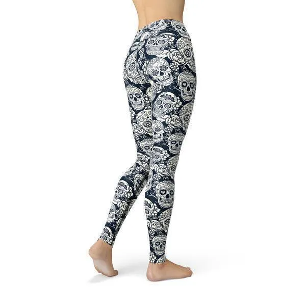 Beverly Black White Skulls Leggings