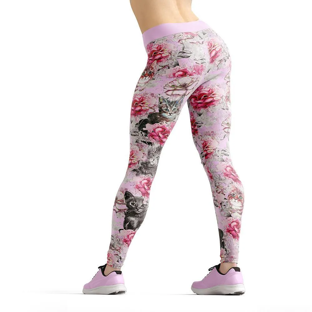 Beverly Pink Kittens & Flowers Leggings