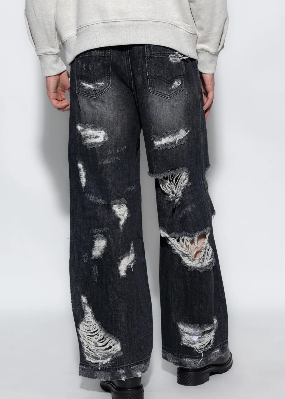 Black Distressed-Effect Jeans