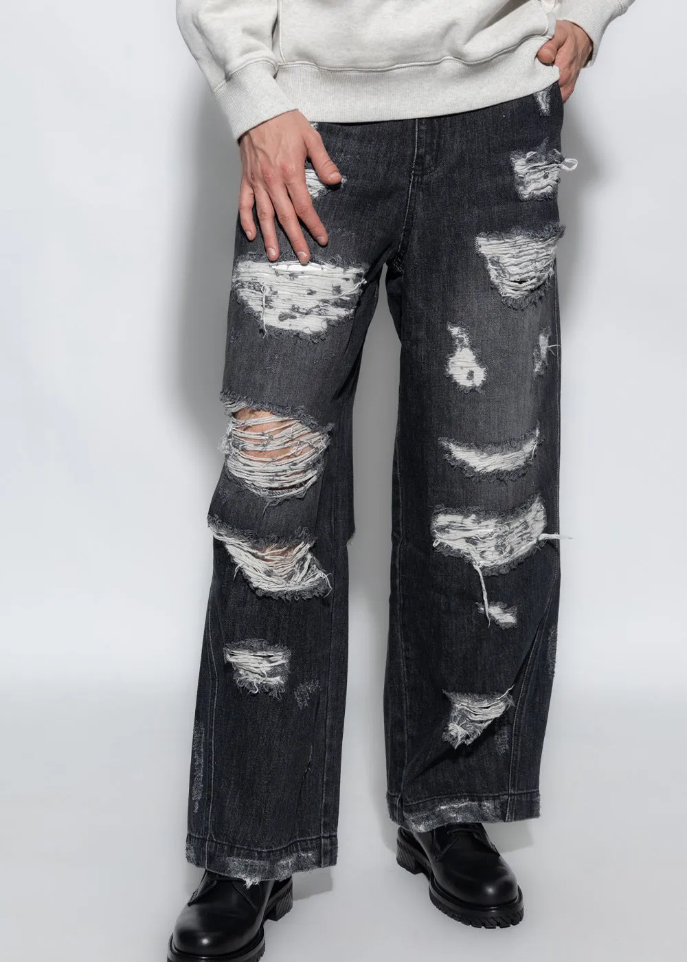 Black Distressed-Effect Jeans