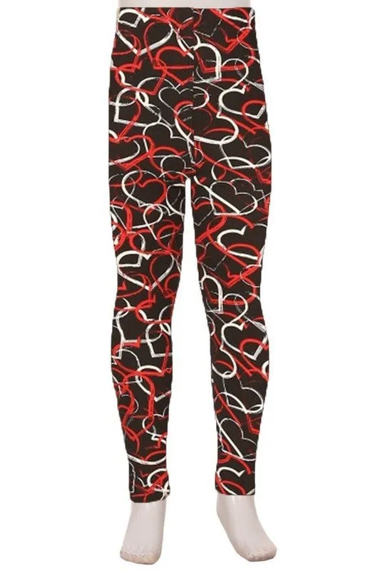 Black Heart Printed Leggings - Kids