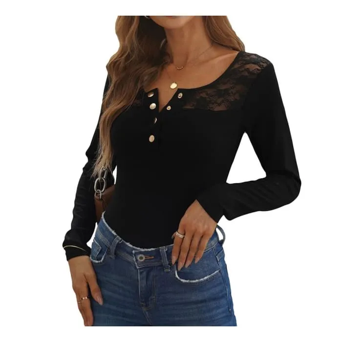 Black Lace Shoulder Henley