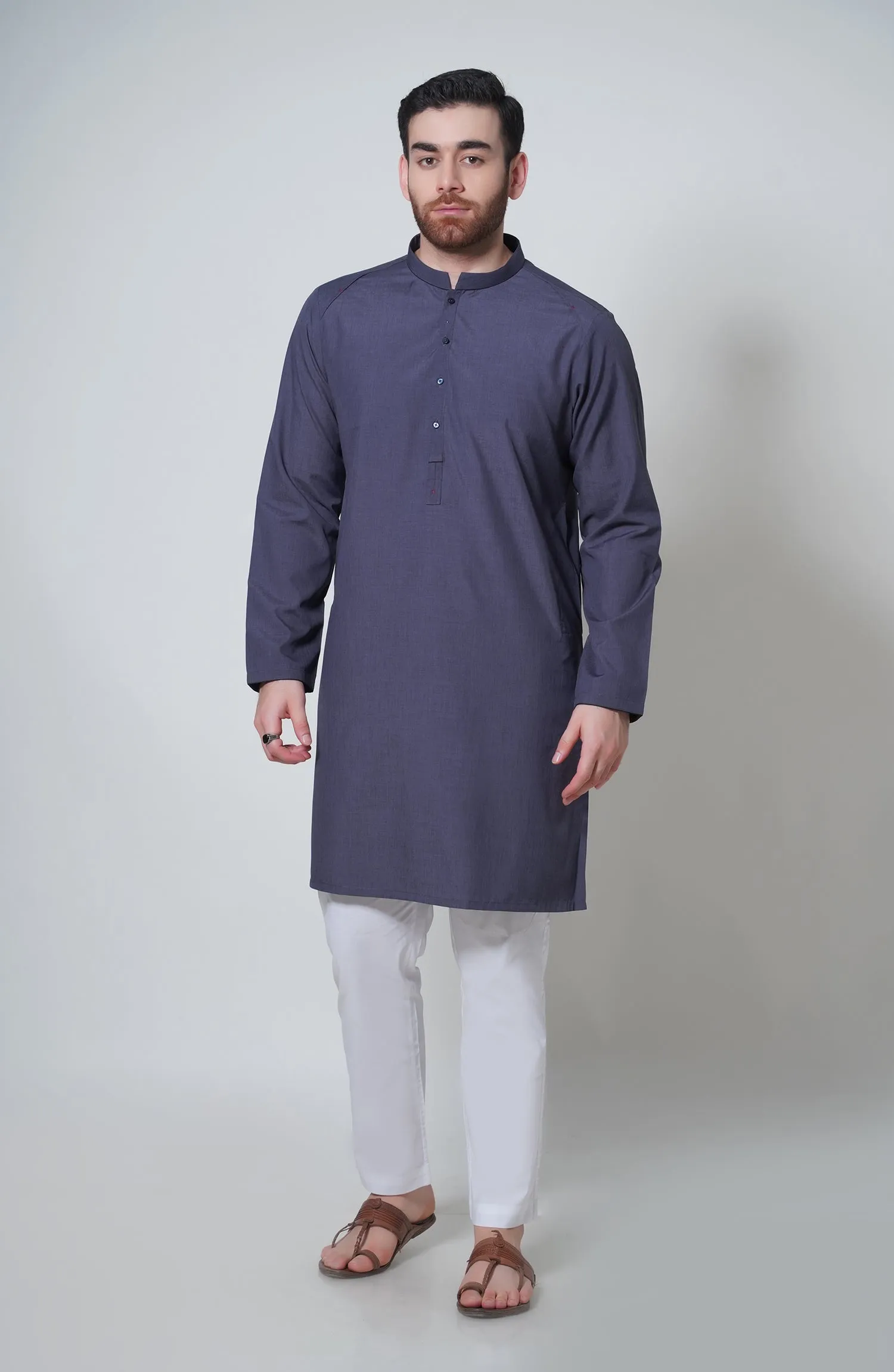 Blended Embroidered Kurta - Dark Grey