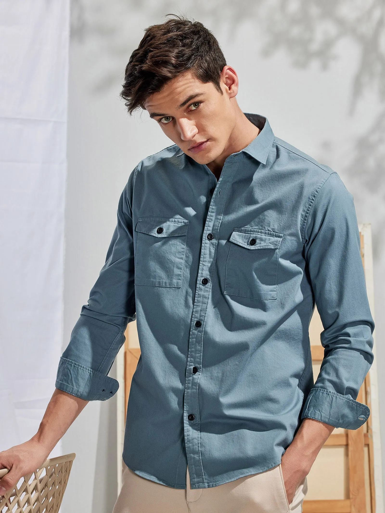 Blue Stretch Cargo Shirt