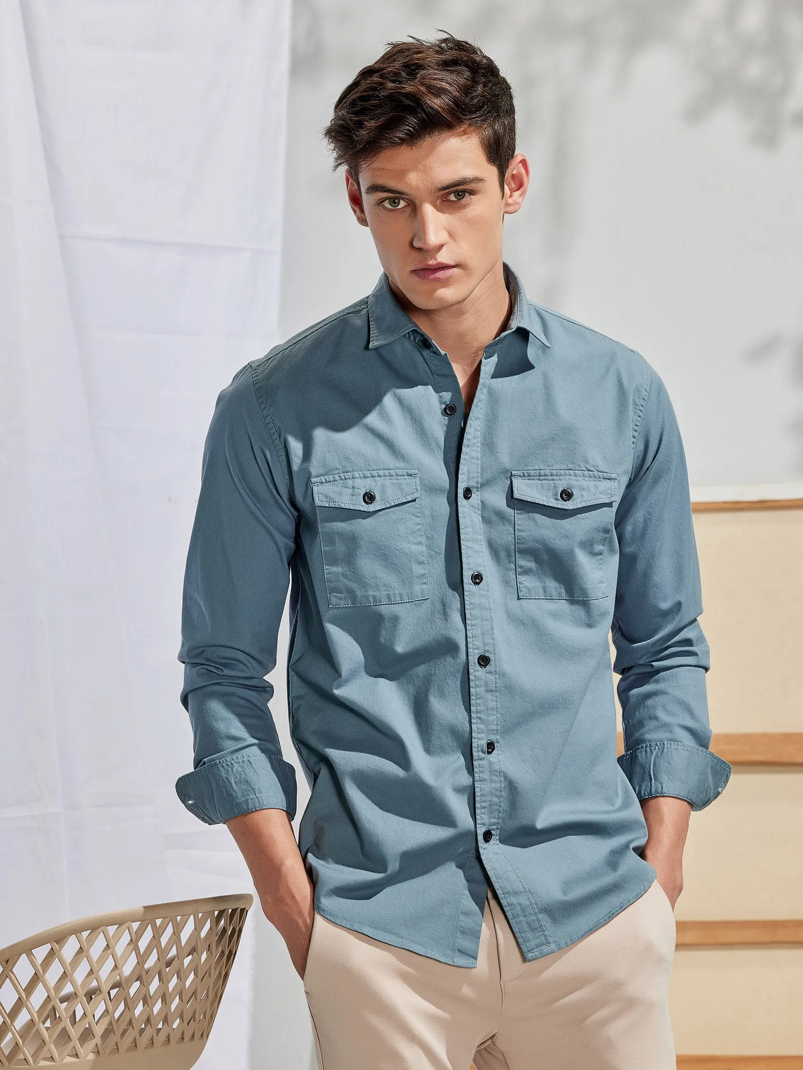 Blue Stretch Cargo Shirt