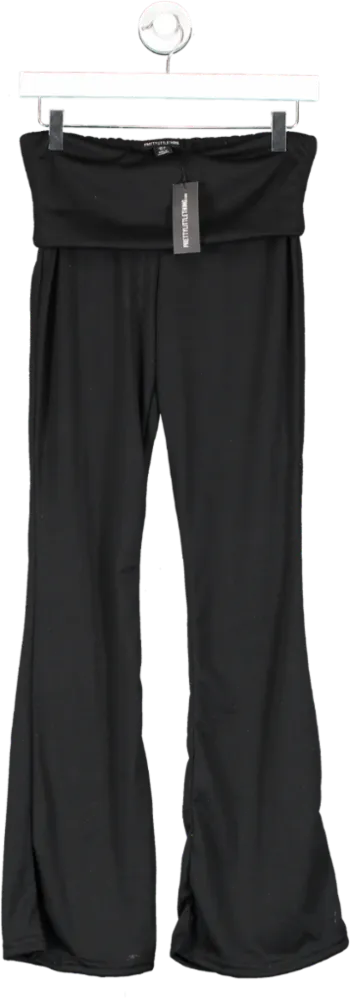 boohoo Black Marl Fold Over Waist Flared Trousers UK 10