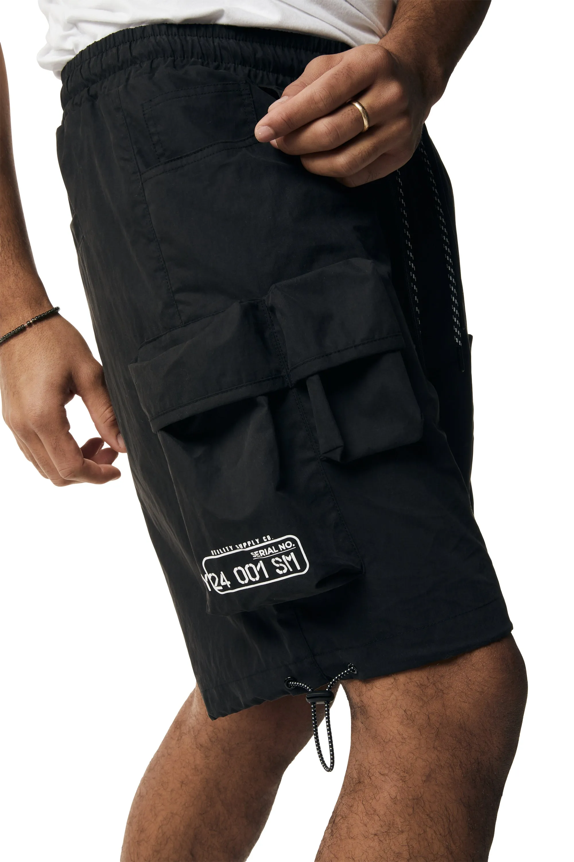 Brushed Cargo Shorts - Black