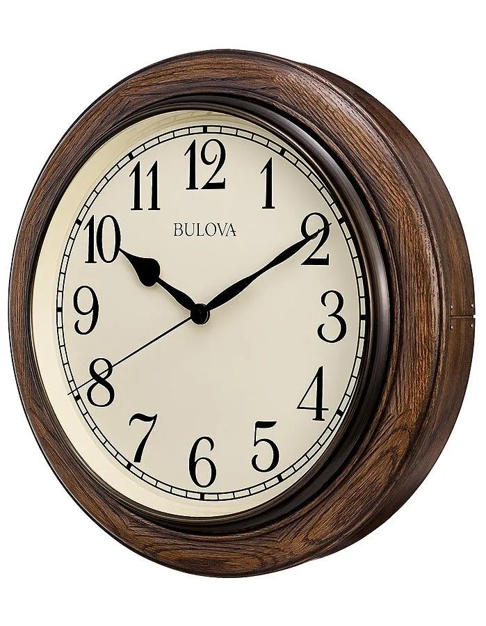 Bulova Oakbrook Wall Clock - Dark Country Oak Finish - Cream Dial - Quiet Sweep