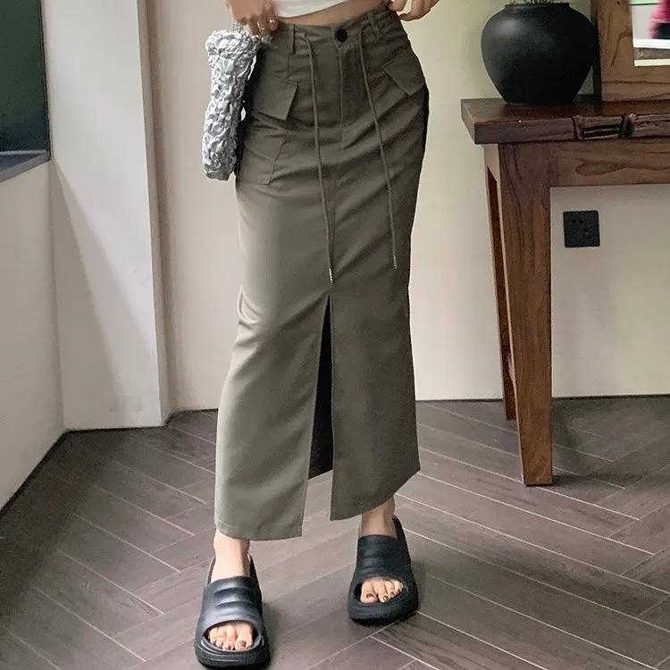 Cargo Split Long Skirt