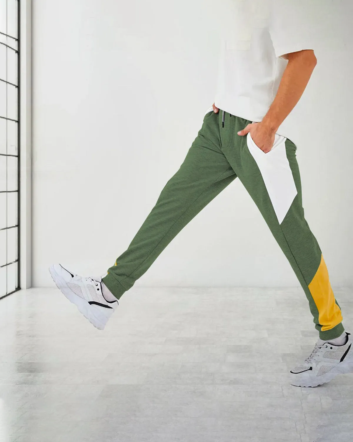 Color Block Men's Green Track Pant