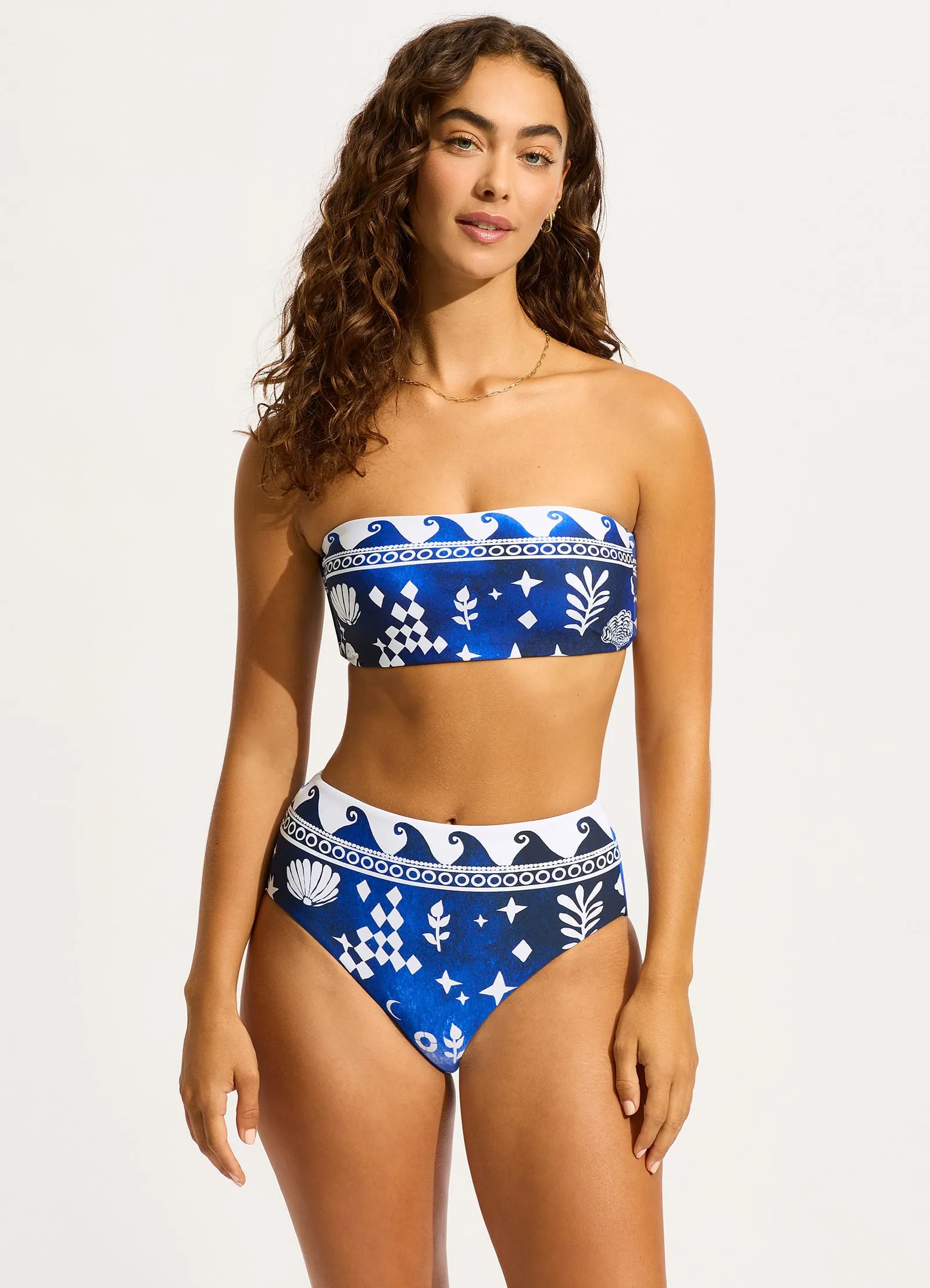 Corfu High Waisted Bikini Bottom - Azure