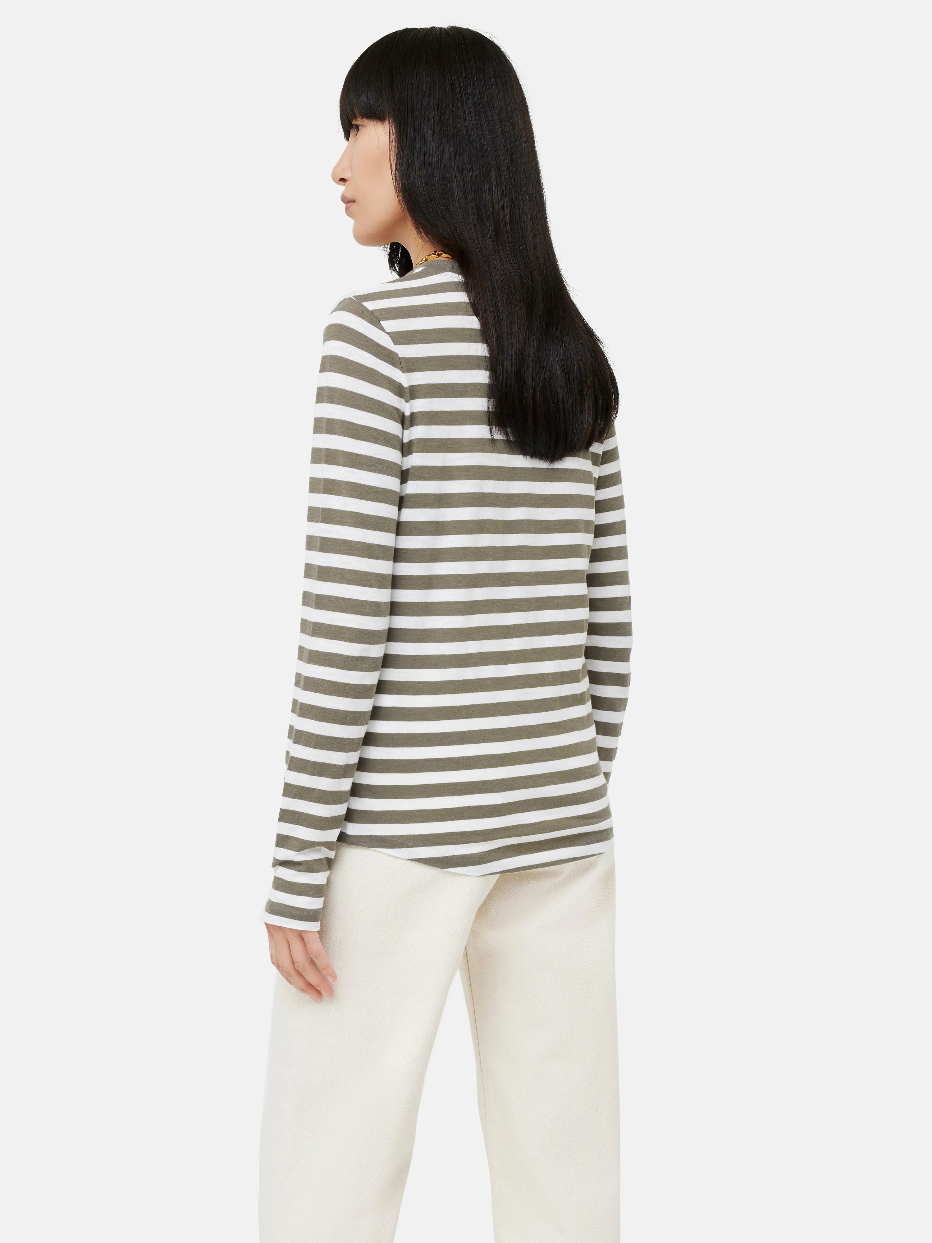 Cotton Slub Stripe Long Sleeve Tee | Khaki