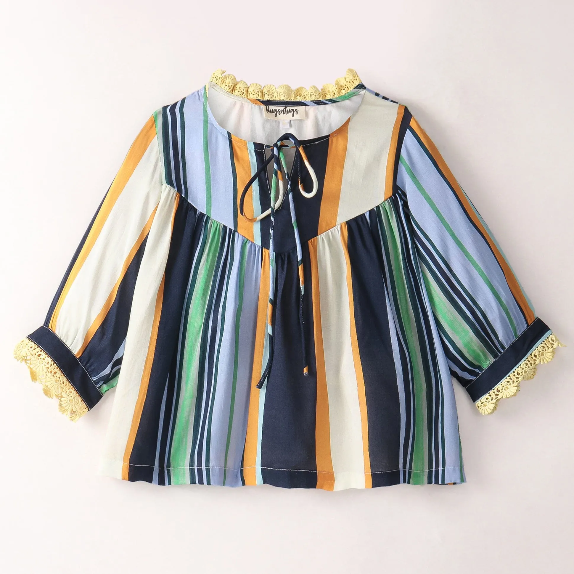 Cotton Stripes Top with Front Tie Up-Multi