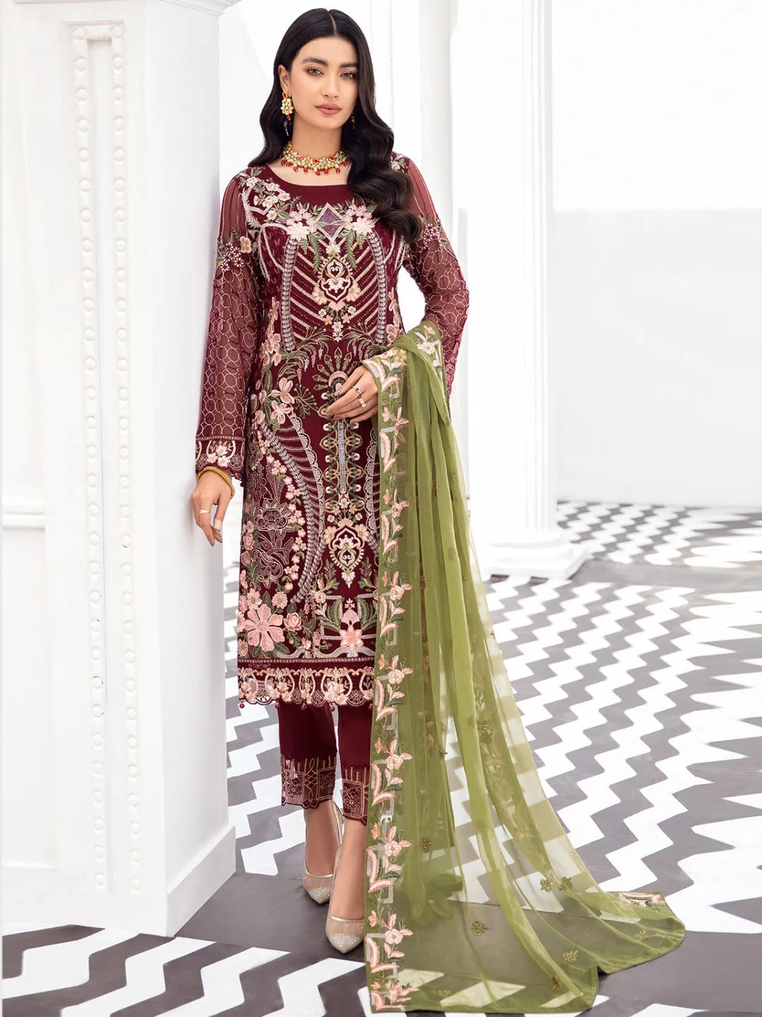 Designer Embroidered Chiffon Sequins