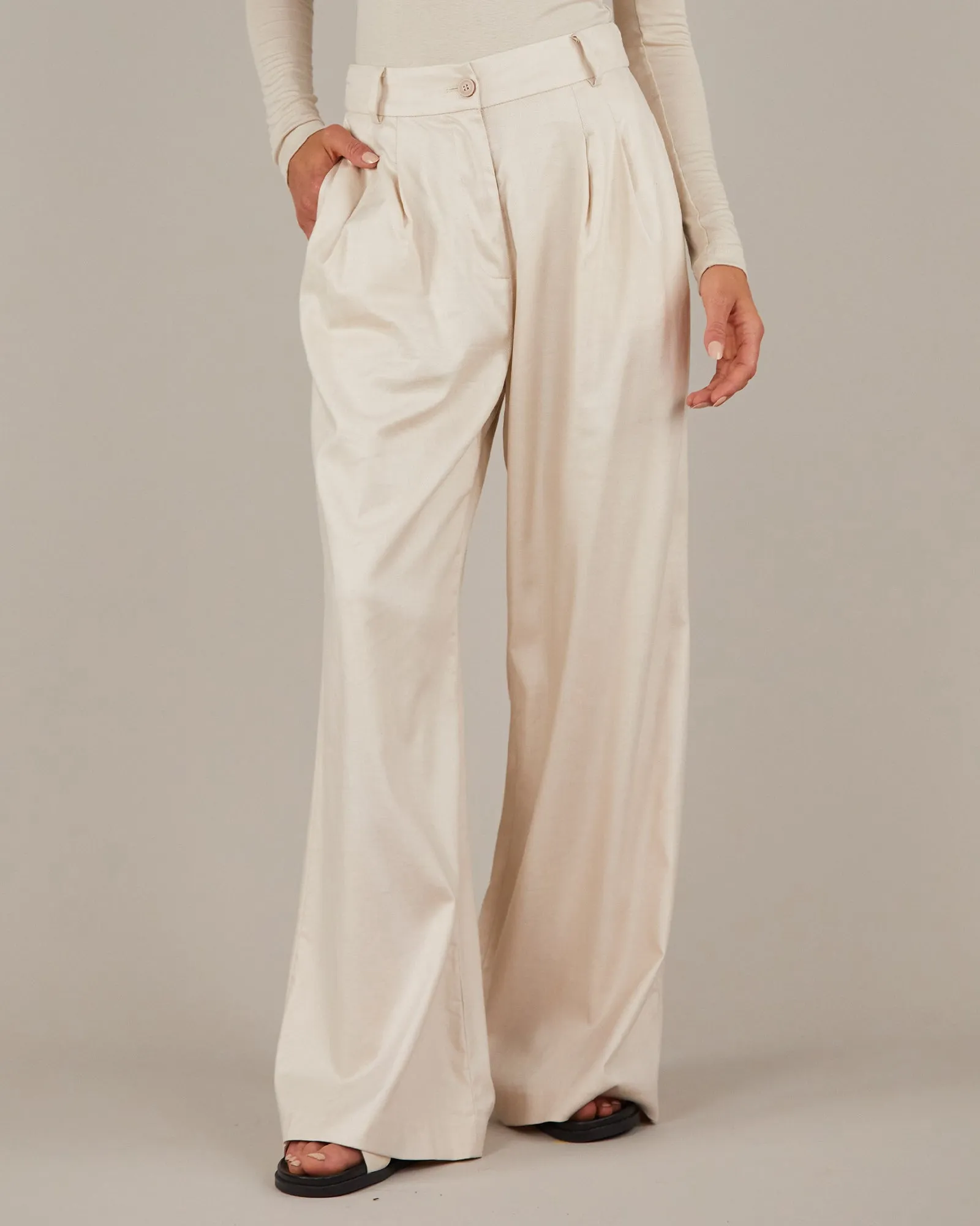 Elvie Linen Twill Pant - Beige