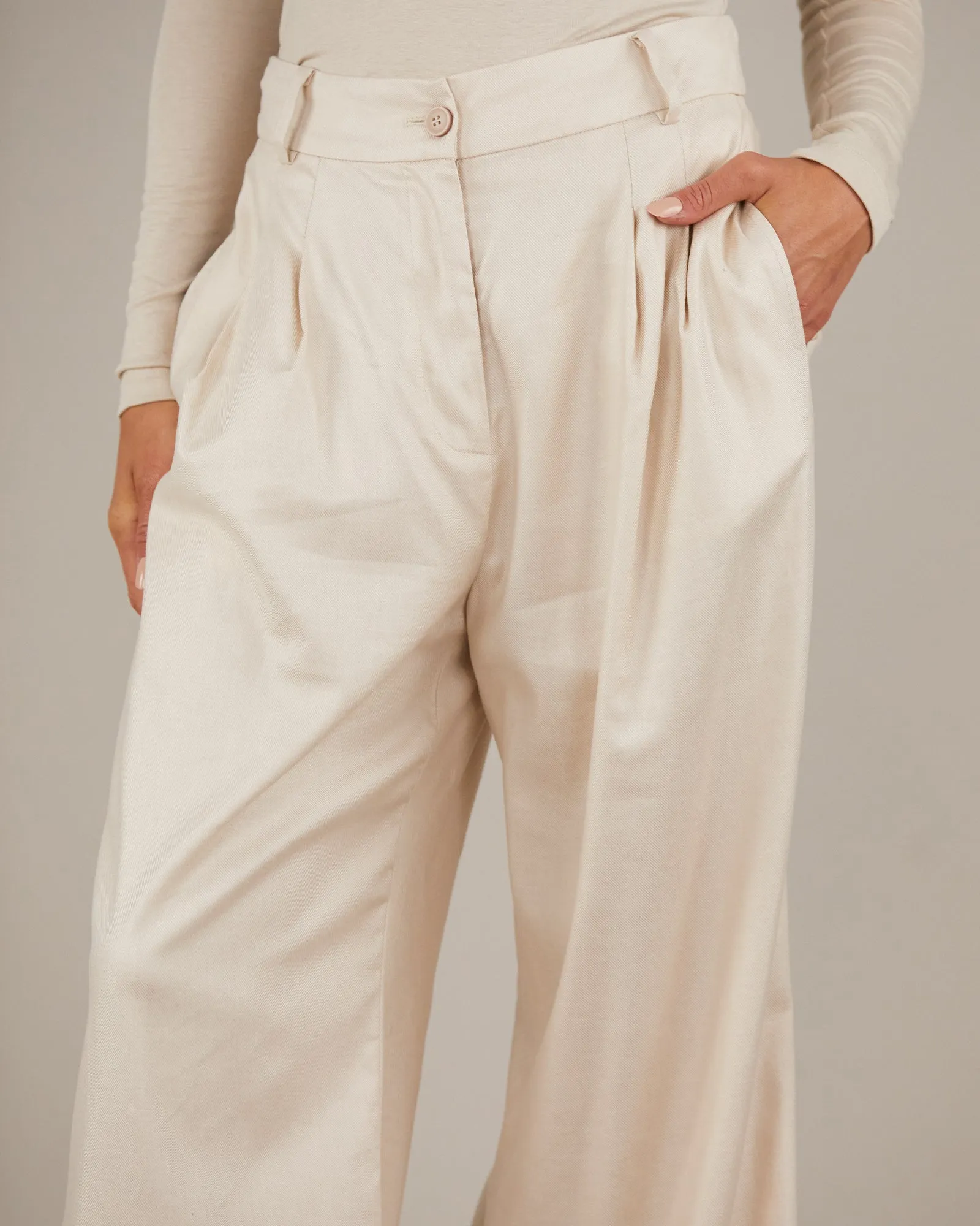 Elvie Linen Twill Pant - Beige