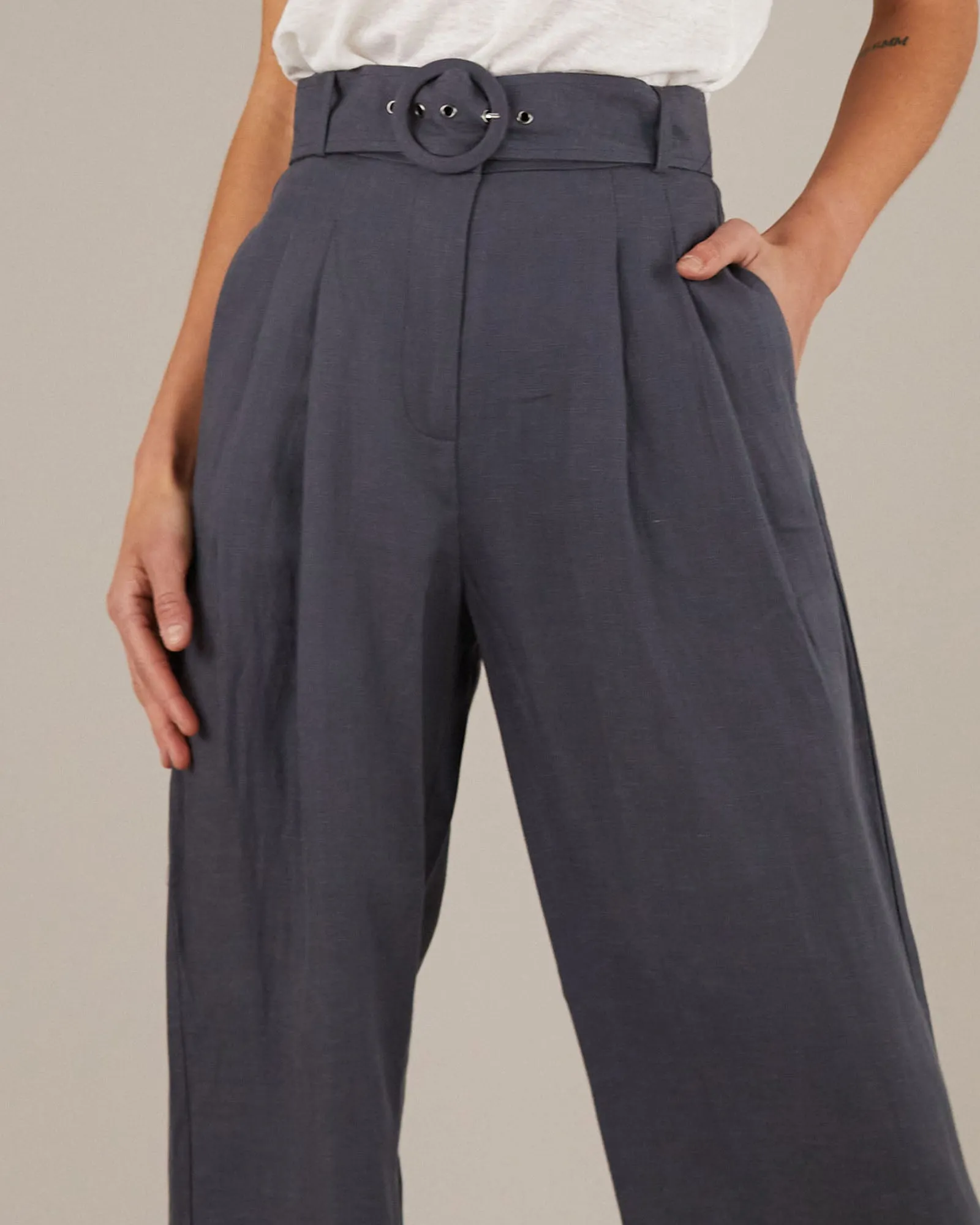 Elvie Linen Twill Pant - Slate Blue