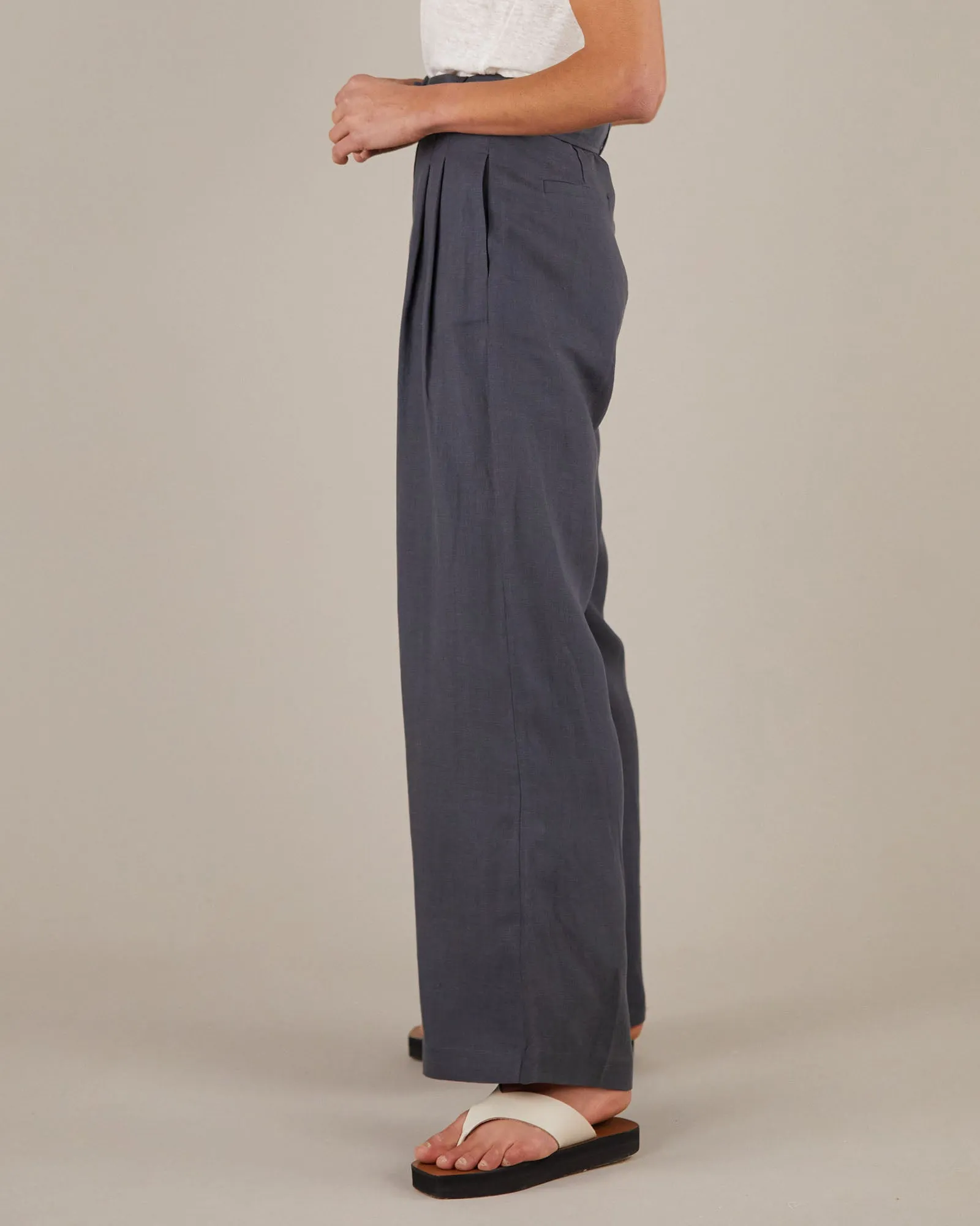 Elvie Linen Twill Pant - Slate Blue