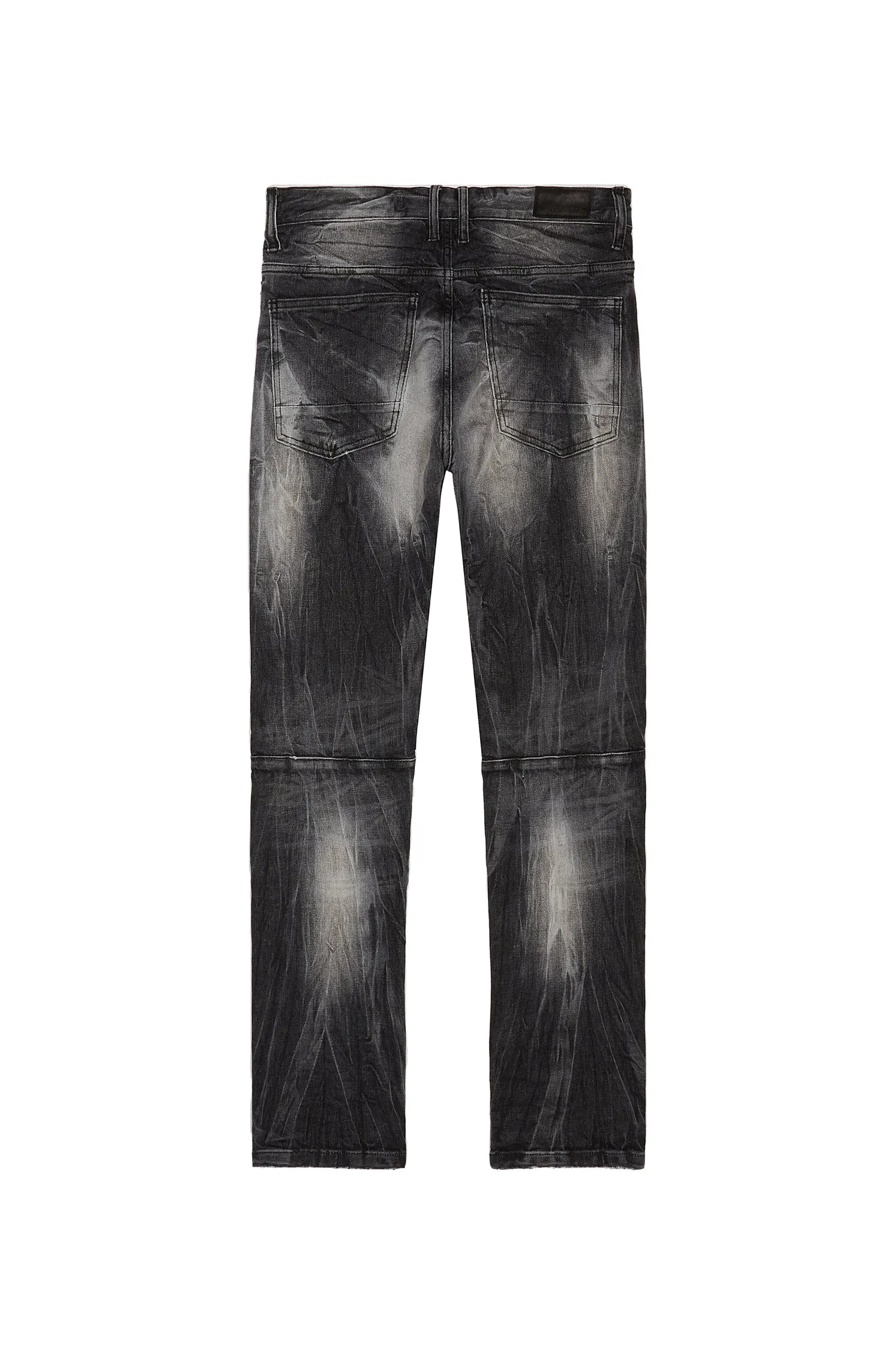 Embroidered Patched Racing Denim Jeans - Moon Black