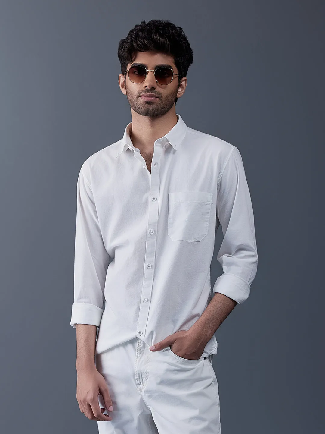 Essential Oxford Button down White Shirt - Replay