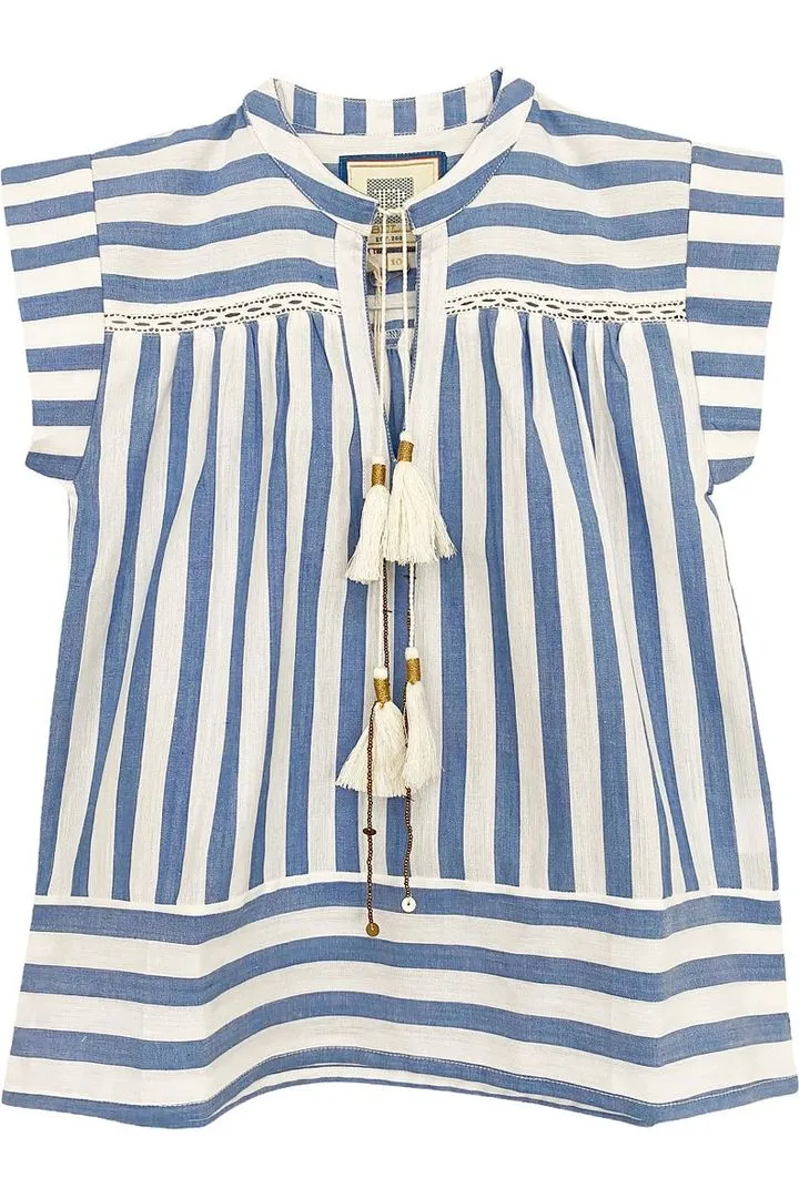 Girls Blue and White Striped Top