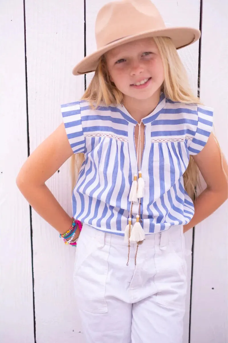 Girls Blue and White Striped Top