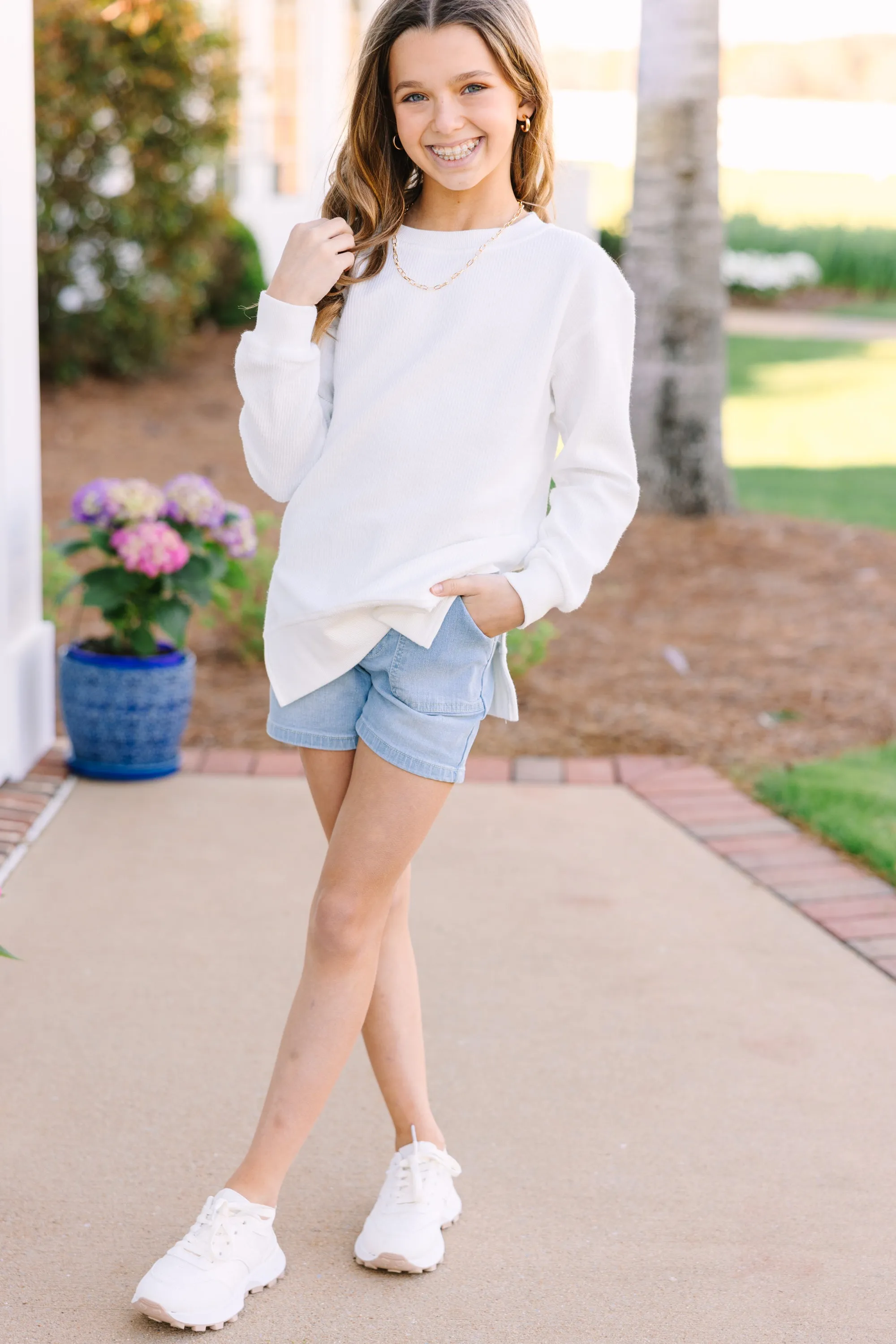 Girls: Love You More White Corded Sweatshirt