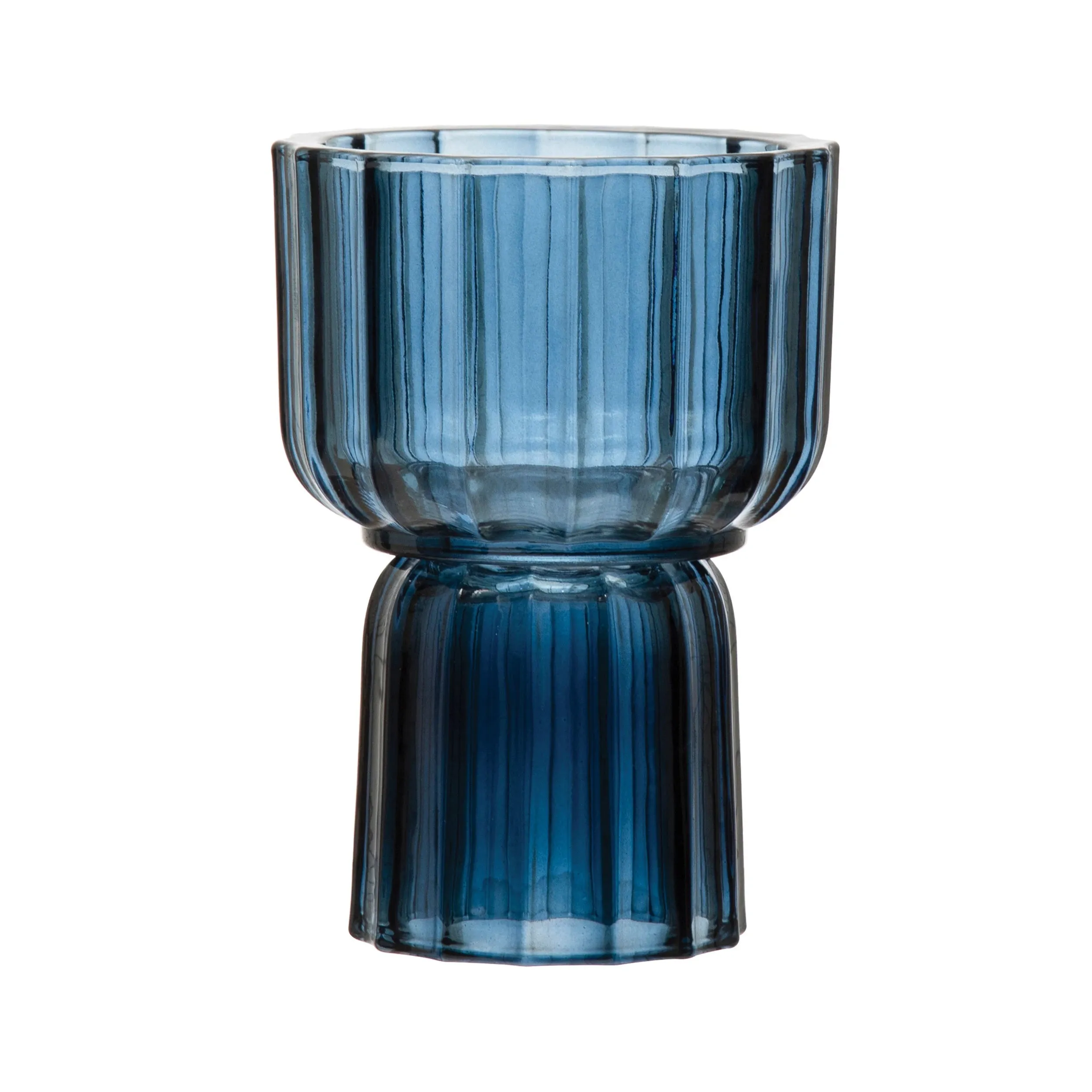 Glass Fluted 2-Sided Vase/Votive Holder, Blue