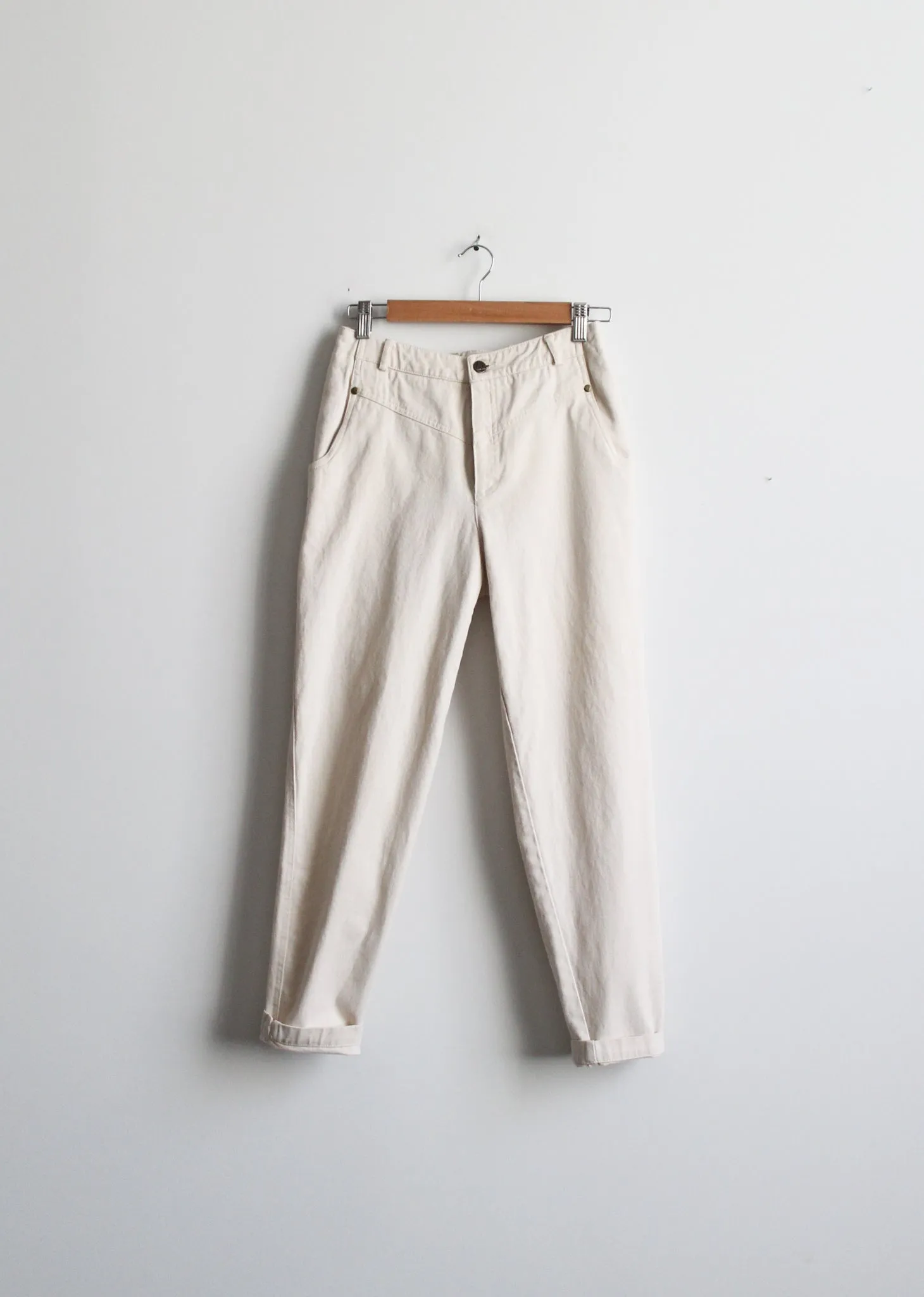 high rise parchment jeans