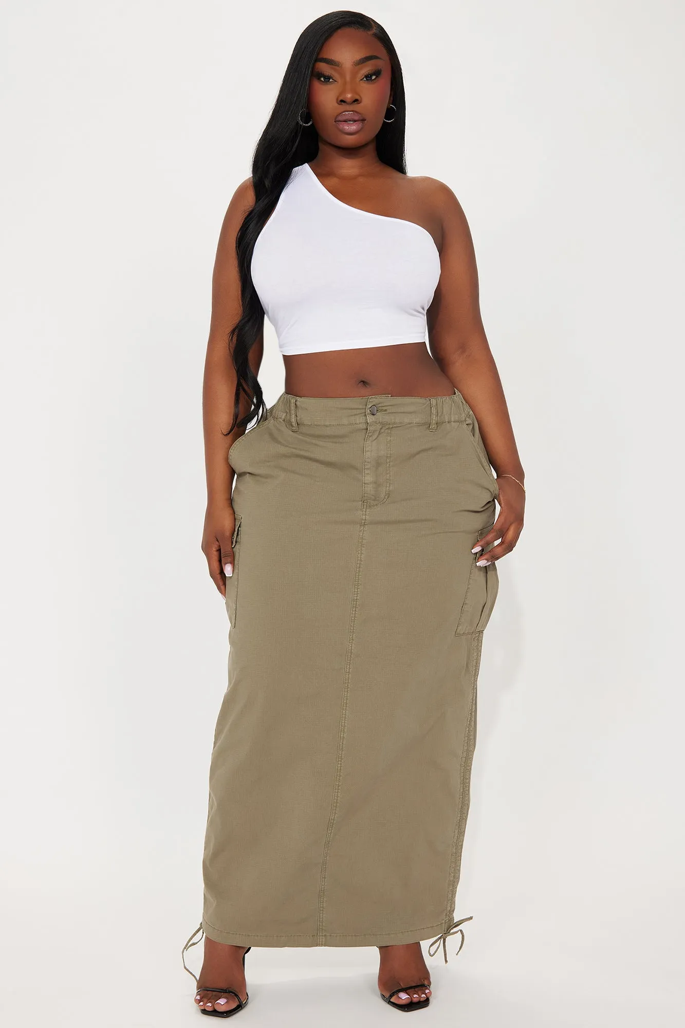 Jaylene Ripstop Cargo Maxi Skirt - Olive