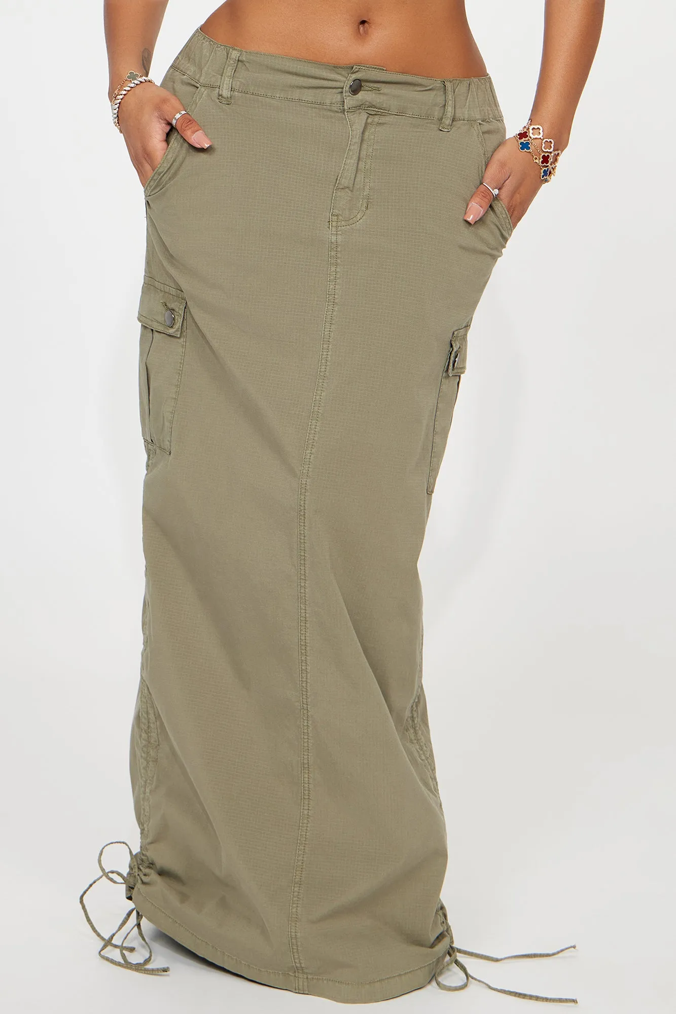 Jaylene Ripstop Cargo Maxi Skirt - Olive