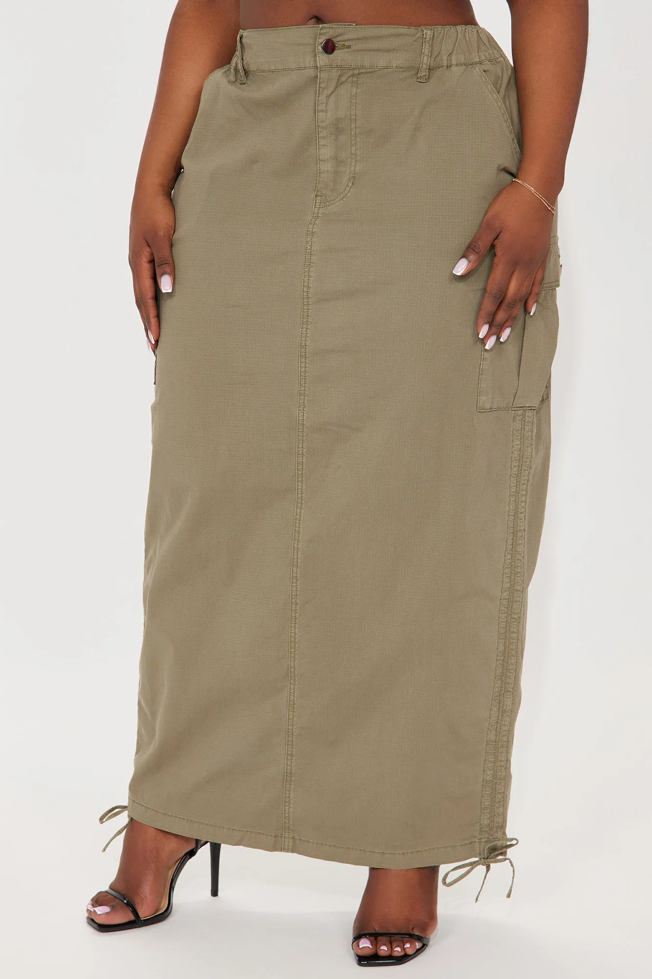 Jaylene Ripstop Cargo Maxi Skirt - Olive