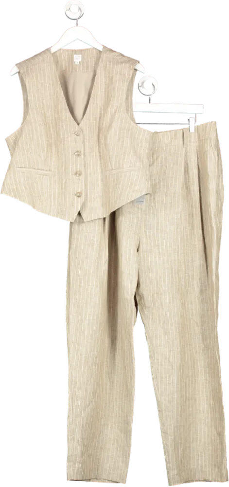 John lewis Beige Striped Linen Trousers And Waistcoat UK 18