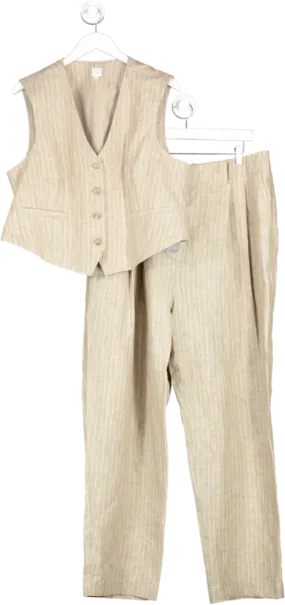 John lewis Beige Striped Linen Trousers And Waistcoat UK 18