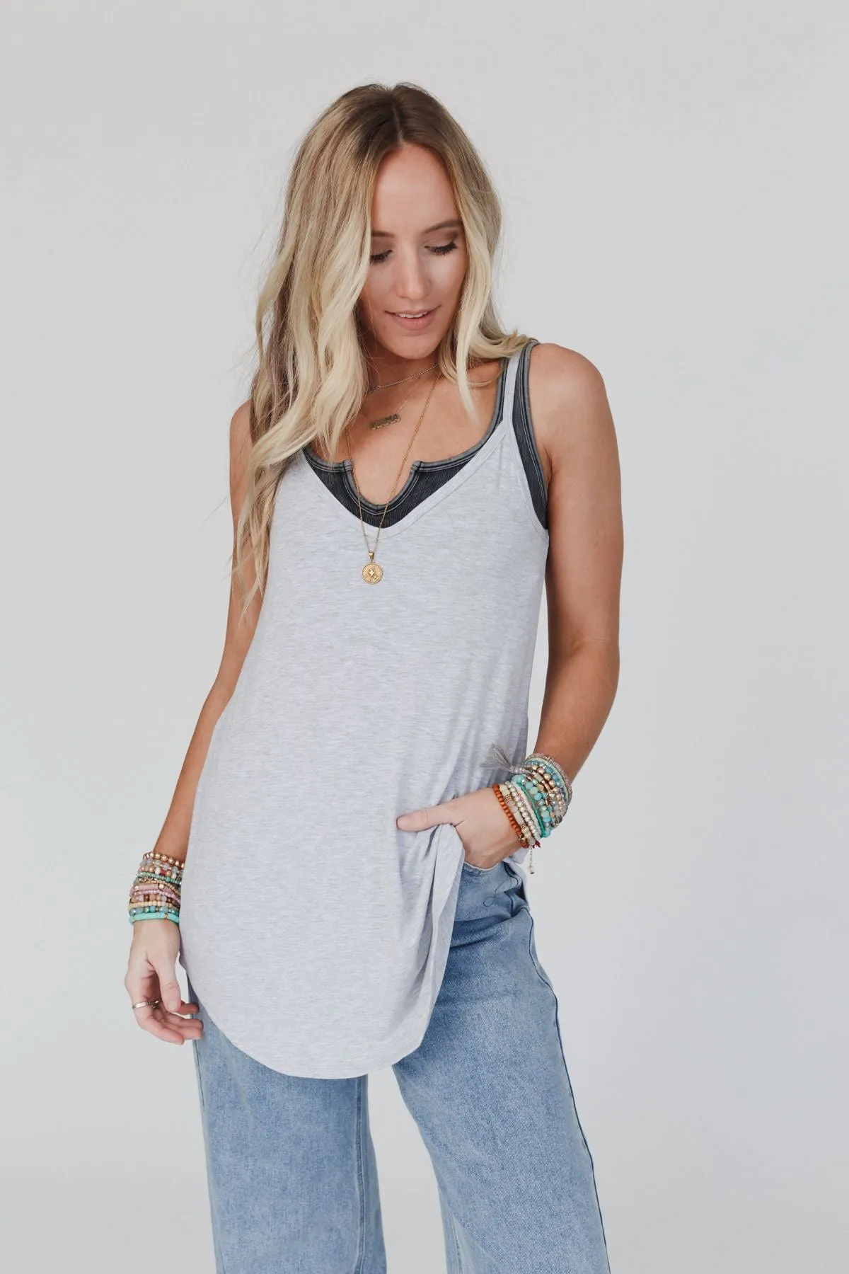 Keep It Simple Reversible Tank Top - Heather Gray