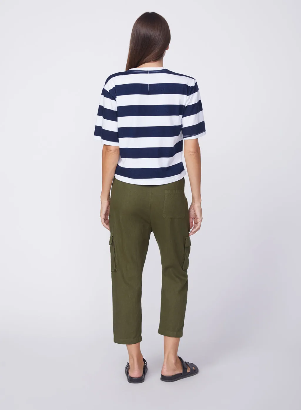 Linen Paperbag Cargo Pant in Seaweed