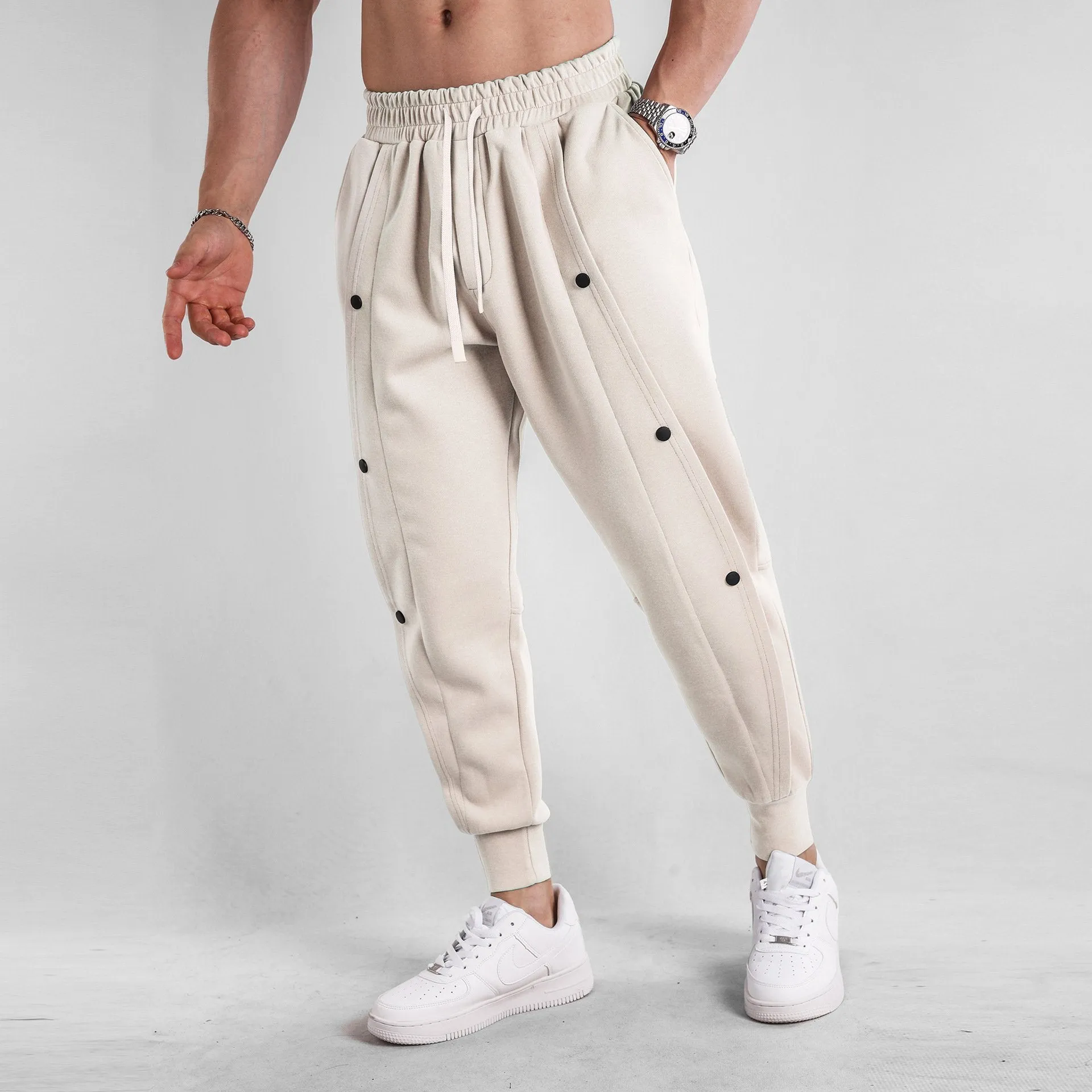 Loose Fit Tapered Sweatpant Button Jogger