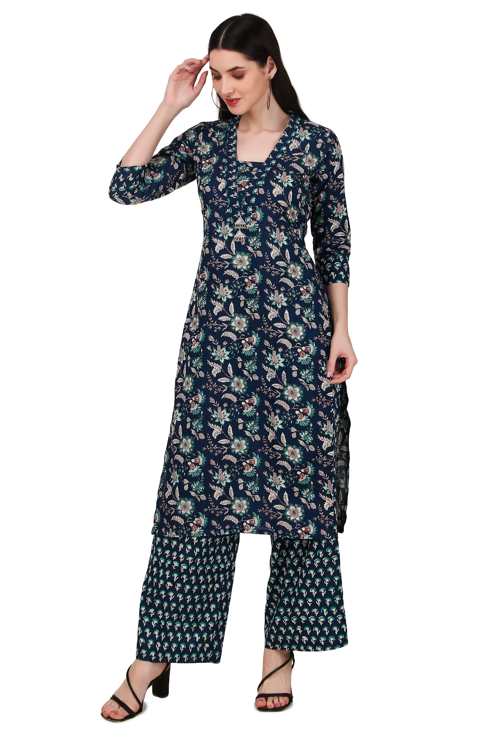 Magnetism blue printed Kurta with Pant set for Women