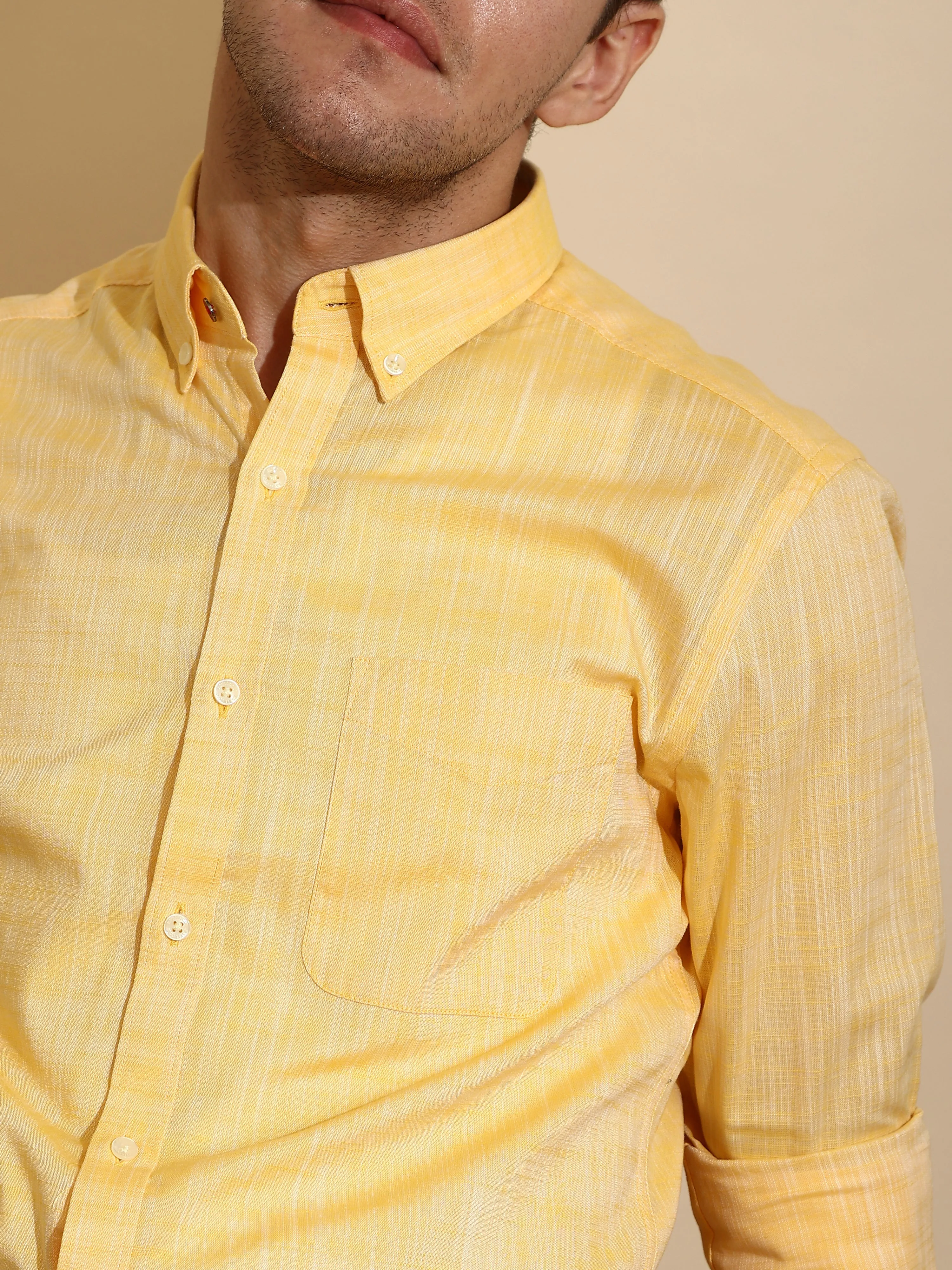 Optimized Title: Stylish Mango Yellow Semi-Casual Shirt for Men