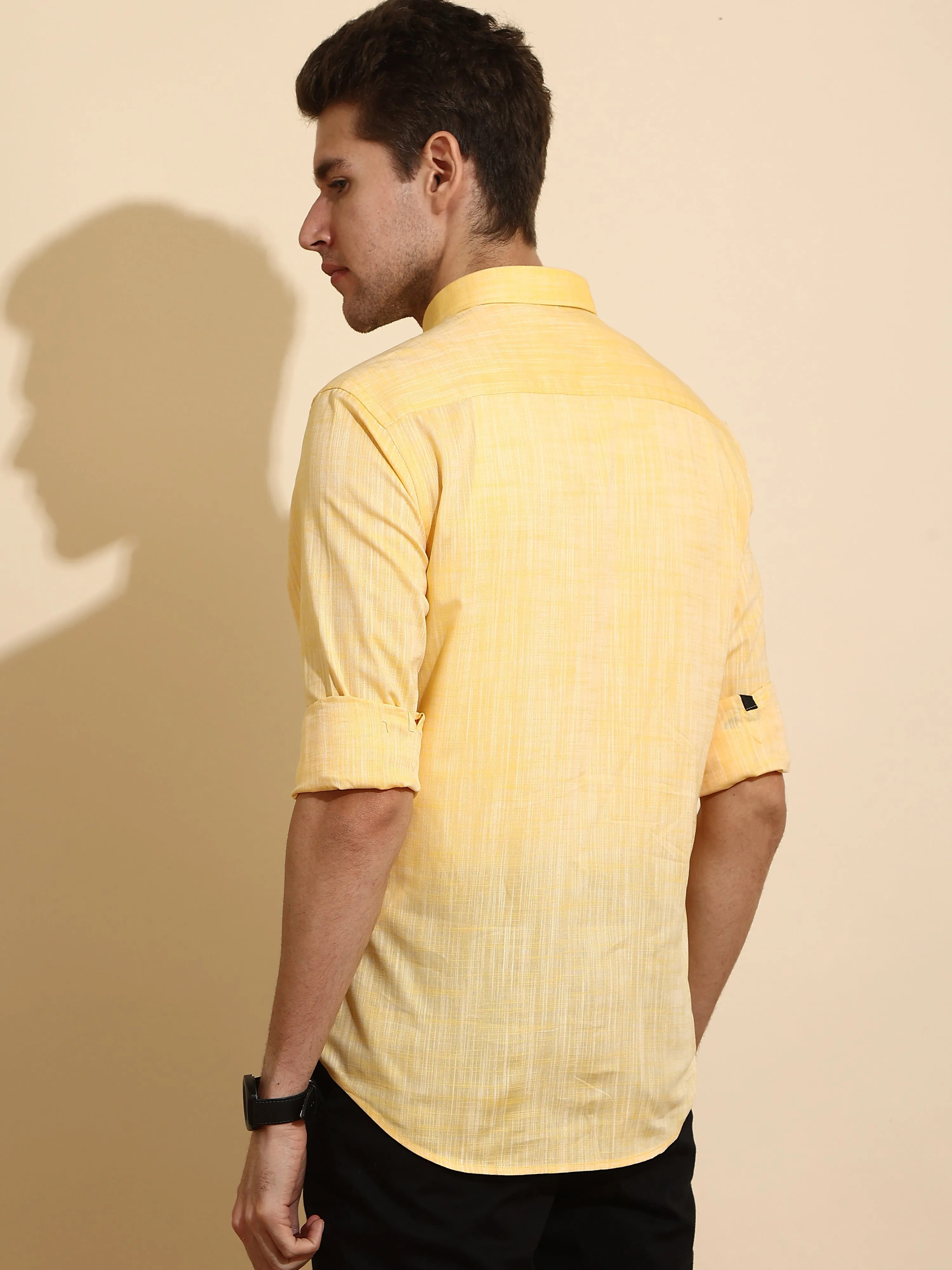 Optimized Title: Stylish Mango Yellow Semi-Casual Shirt for Men