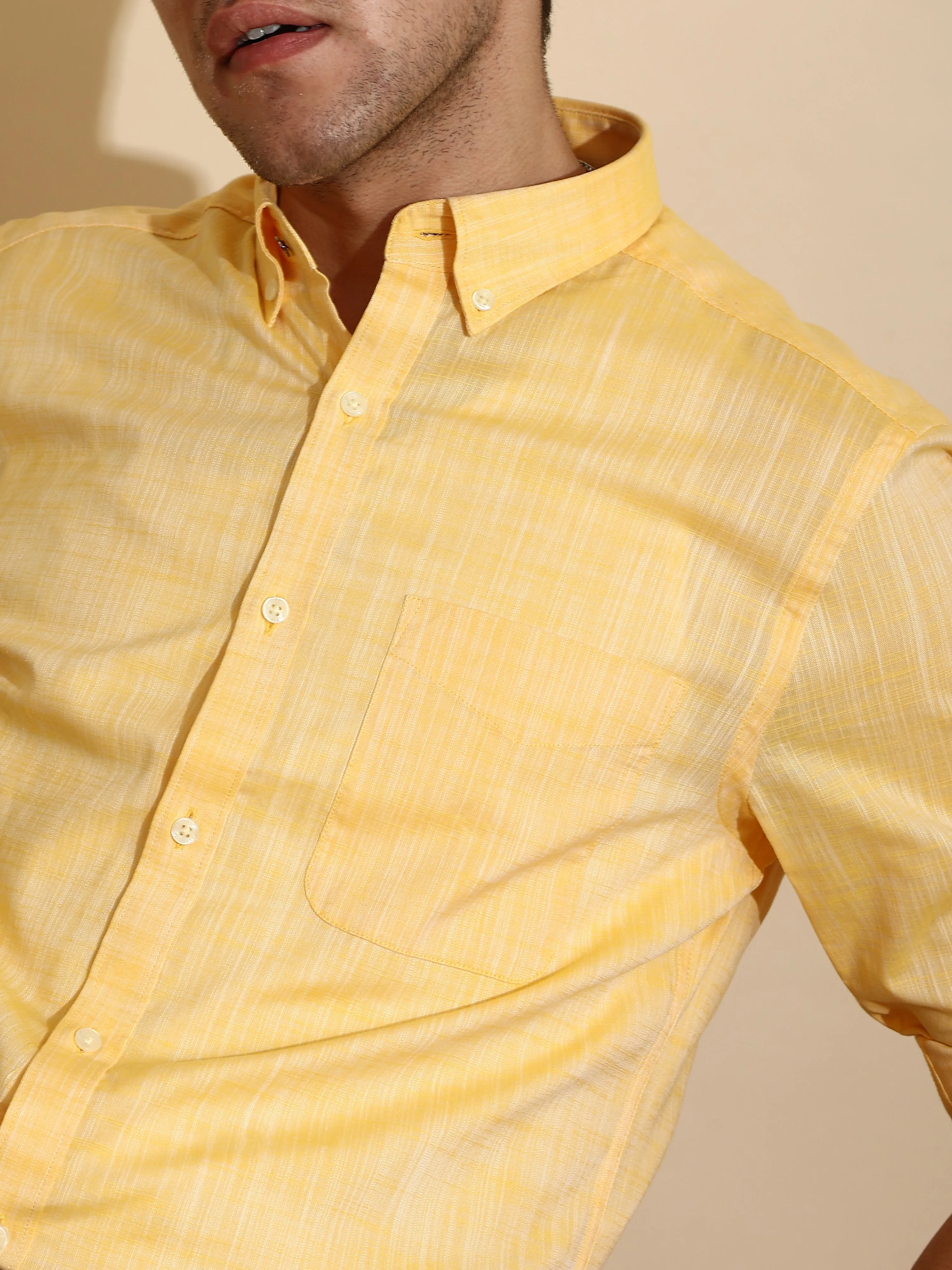 Optimized Title: Stylish Mango Yellow Semi-Casual Shirt for Men