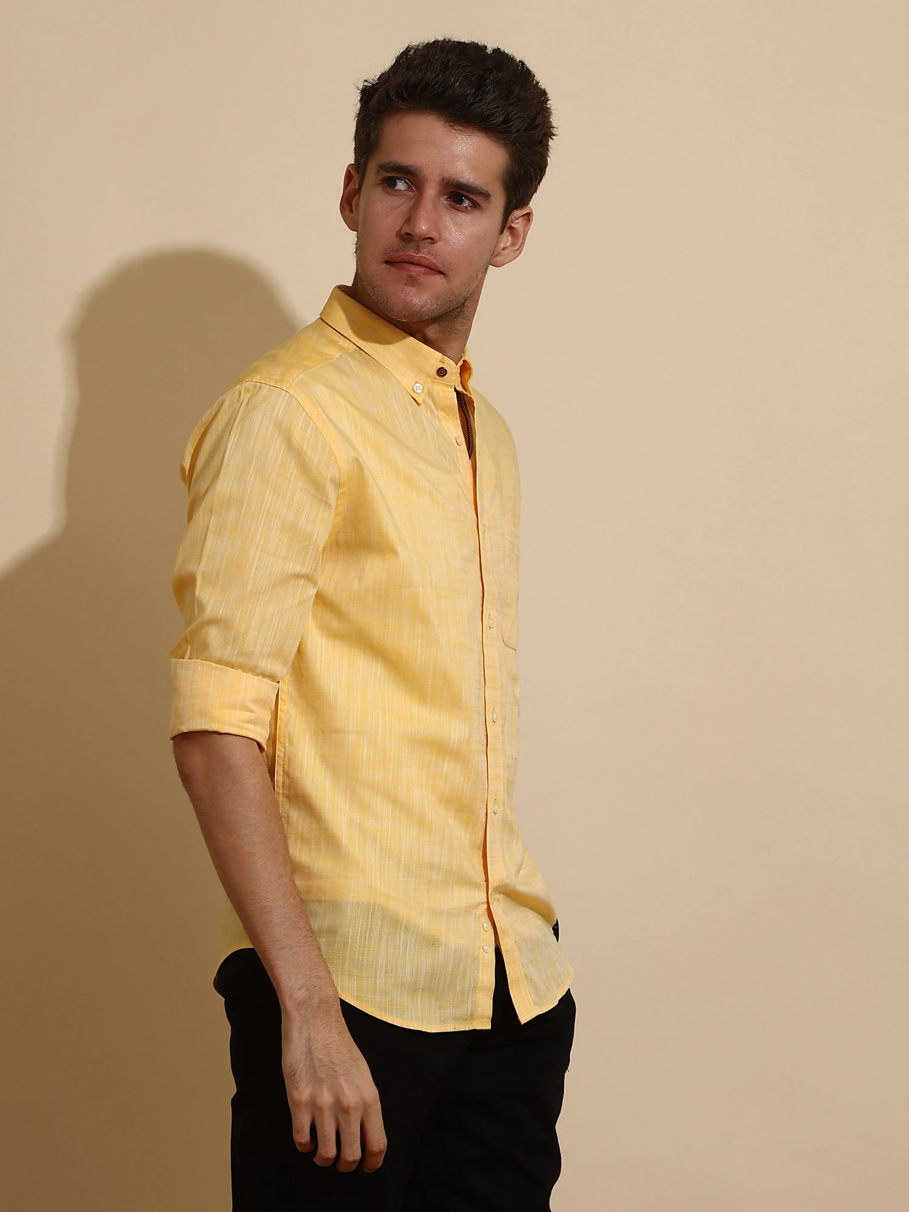 Optimized Title: Stylish Mango Yellow Semi-Casual Shirt for Men