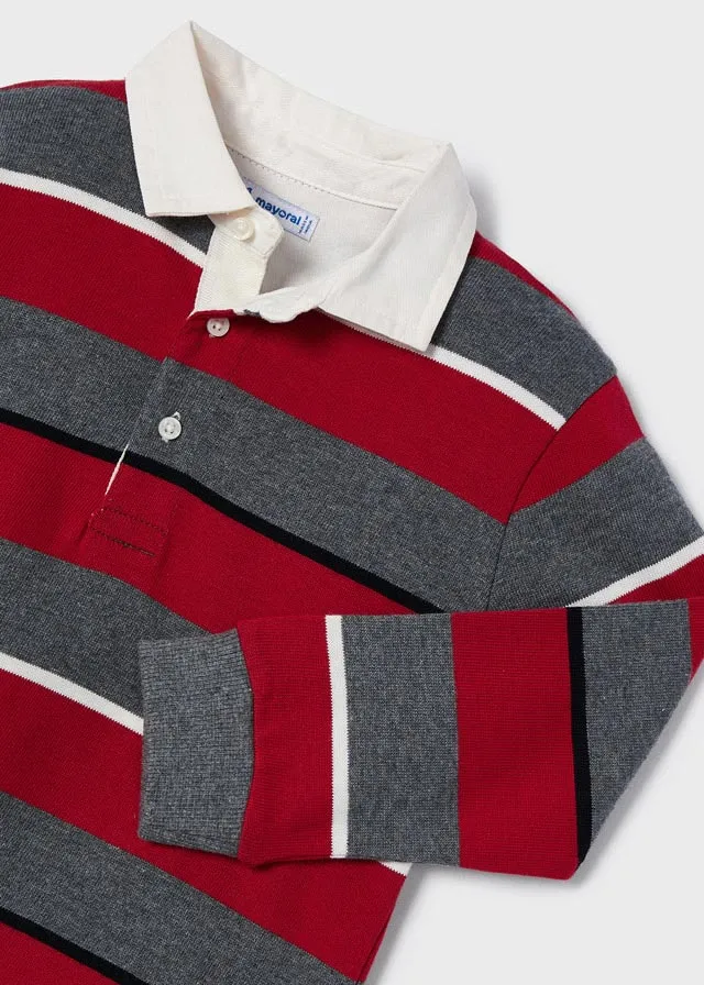 Mayoral Mini L/S Striped Polo _Red 4180-89