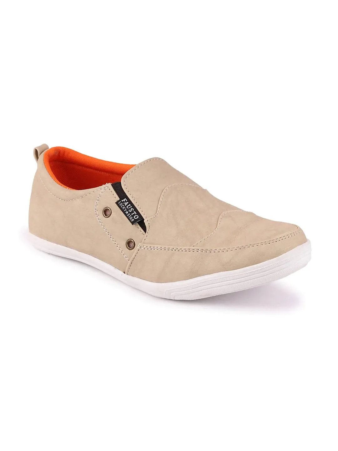 Men Cream Casual Slip-On Loafers