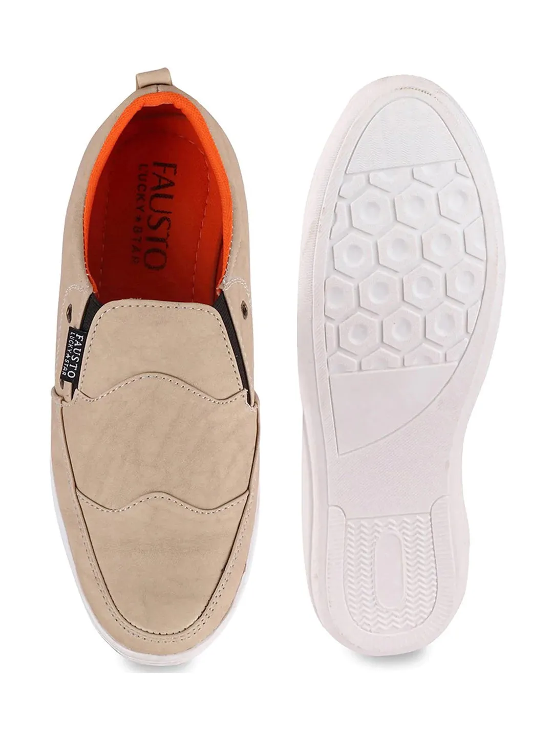 Men Cream Casual Slip-On Loafers