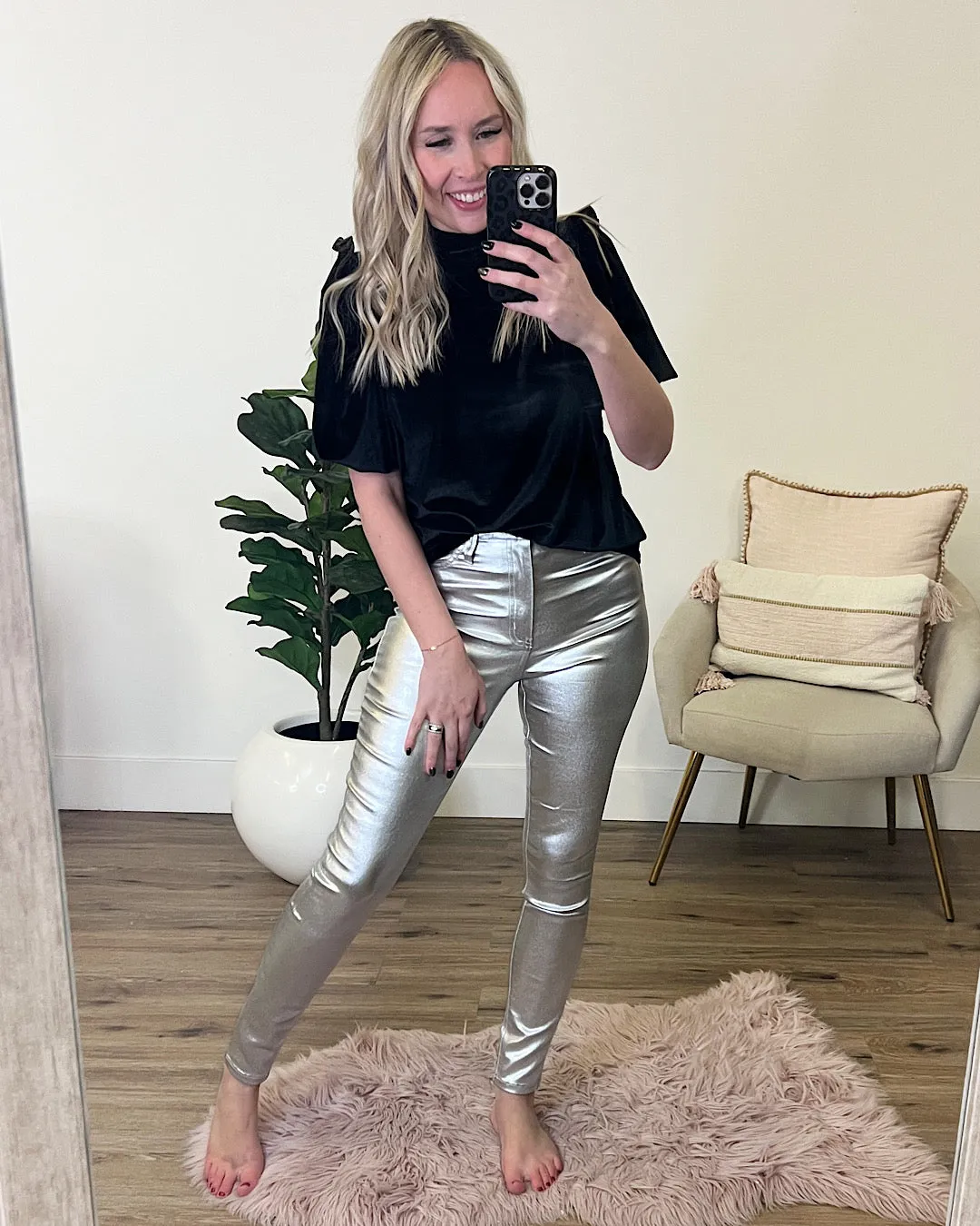 Metallic Skinny Jeans - Silver